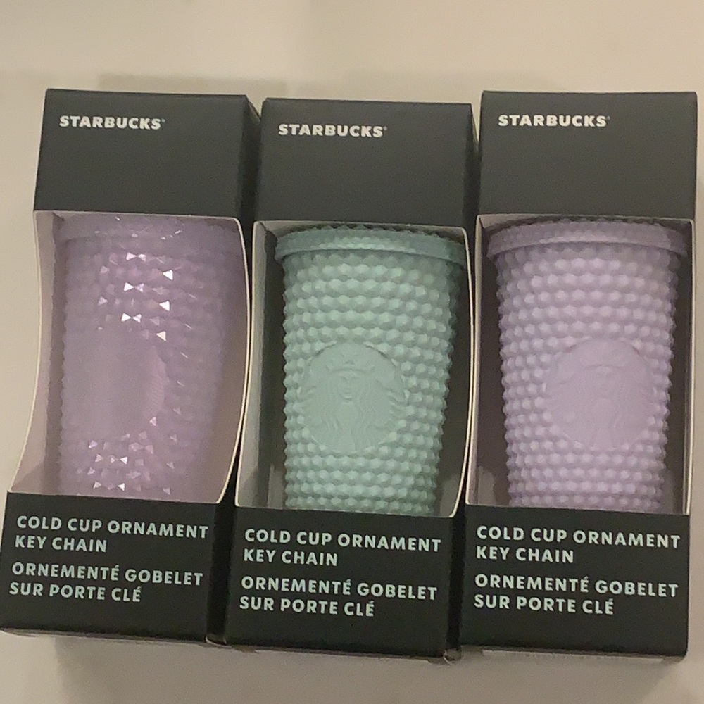 💜💚🤍 Starbucks lilac/mint/icy white Studded Tumbler cup Ornament keychains